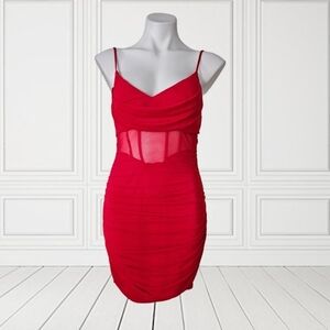 Alice Elle Ted Mesh Ruch Drape Bodycon Mini Dress